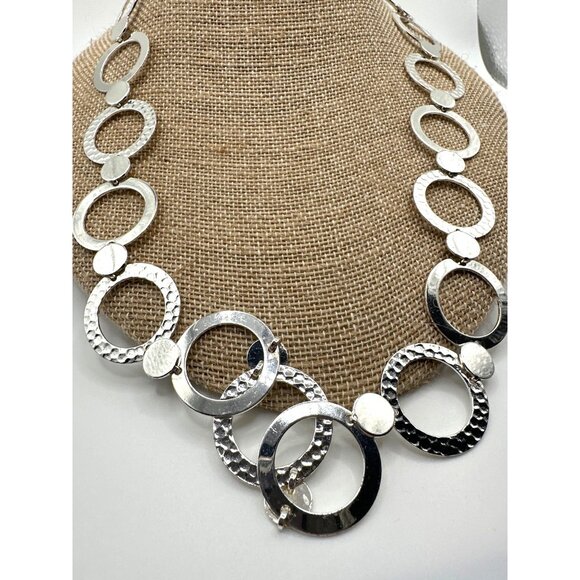 Vintage Modernist Silver Tone Necklace Rough & Smooth Textures Open Link Chain - Picture 2 of 8